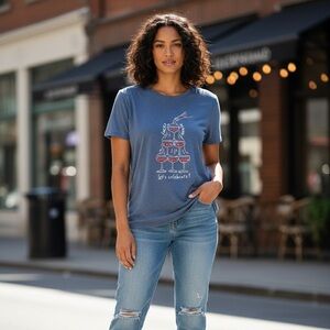 Lucky Brand Blue T-Shirt with Wine Glass Graphic